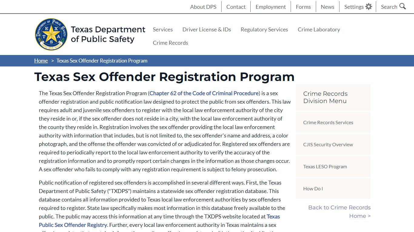 Texas Sex Offender Registration Program | Department of Public Safety